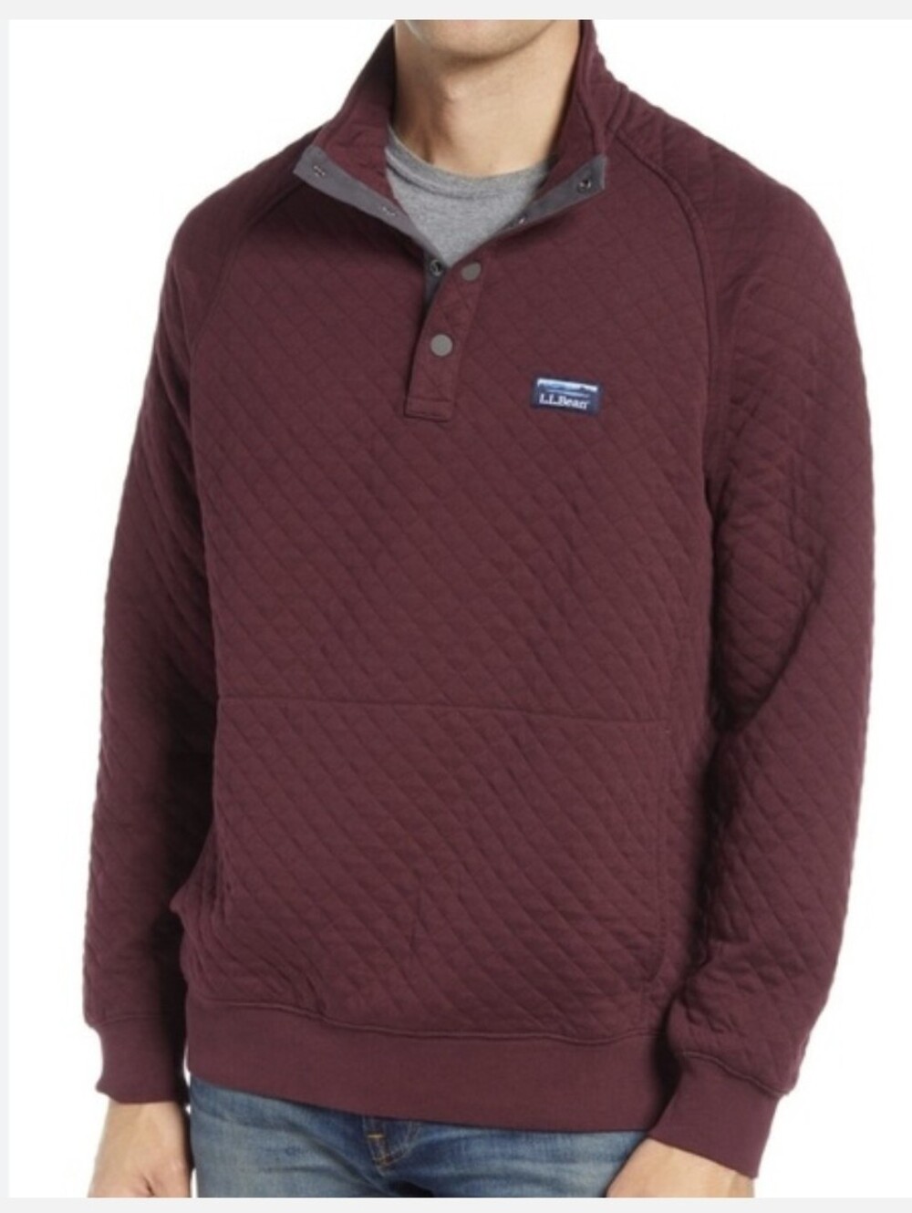L.L. Bean Men's Quilted 1/4 Snap Mock Neck Pullover Sz M Tall Burgundy Gorpcore